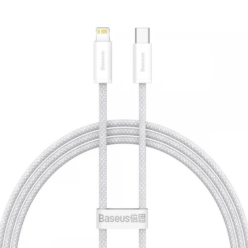 USB Type-C töltő- és adatkábel, Lightning, 100 cm, 20W, gyorstöltés, PD, cipőfűző minta, Baseus Dynamic, CALD000002, fehér