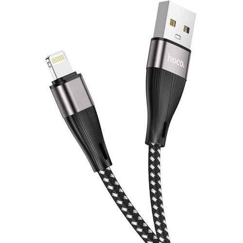 USB töltő- és adatkábel, Lightning, 100 cm, 2400 mA, törésgátlóval, gyorstöltés, QC, cipőfűző minta, Hoco X57 Blessing, fekete