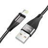 USB töltő- és adatkábel, Lightning, 100 cm, 2400 mA, törésgátlóval, gyorstöltés, QC, cipőfűző minta, Hoco X57 Blessing, fekete