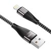 USB töltő- és adatkábel, Lightning, 100 cm, 2400 mA, törésgátlóval, gyorstöltés, QC, cipőfűző minta, Hoco X57 Blessing, fekete