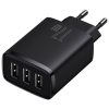 Hálózati töltő adapter, 17W, 3 x USB aljzat, gyorstöltés, Baseus Compact, fekete