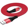 USB töltő- és adatkábel, Lightning, 100 cm, 2400 mA, törésgátlóval, gyorstöltés, QC, cipőfűző minta, Hoco X38 Cool, piros