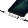 Audió és töltő adapter 2in1, elosztó, USB Type-C - USB Type-C töltő + 3.5 mm jack átalakító, 90 fokos/derékszögű csatlakozó, Hoco LS26, ezüst