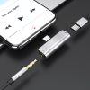 Audió és töltő adapter 2in1, elosztó, USB Type-C - USB Type-C töltő + 3.5 mm jack átalakító, 90 fokos/derékszögű csatlakozó, Hoco LS26, ezüst