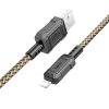 USB töltő- és adatkábel, Lightning, 100 cm, 2400mA, gyorstöltés, PD, cipőfűző minta, Hoco X94 Leader, arany