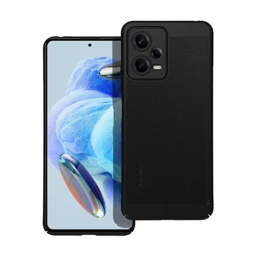 Xiaomi Redmi Note 12 5G / Poco X5 5G, Műanyag hátlap védőtok, légáteresztő, lyukacsos minta, Breezy, fekete