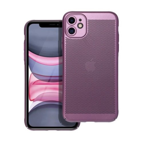 Apple iPhone 11, Műanyag hátlap védőtok, légáteresztő, lyukacsos minta, Breezy, lila