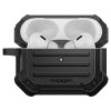 Bluetooth fülhallgató töltőtok tartó, műanyag + szilikon, Magsafe kompatibilis, karabiner, Apple AirPods Pro 2 kompatibilis, Spigen Tough Armor Mag, fekete