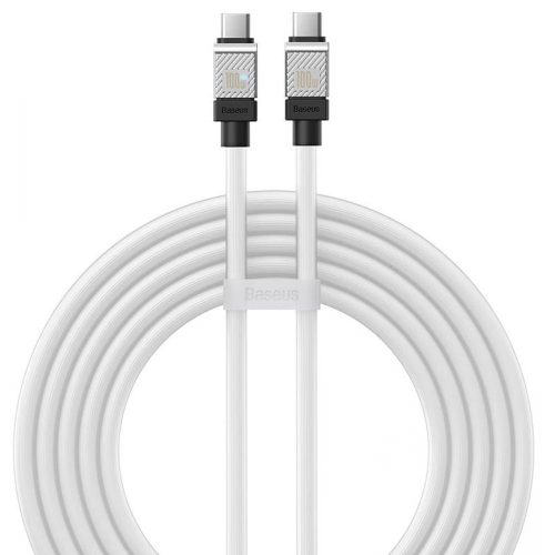 USB Type-C töltő- és adatkábel, USB Type-C, 200 cm, 100W, törésgátlóval, gyorstöltés, PD, Baseus Coolplay, CAKW000302, fehér