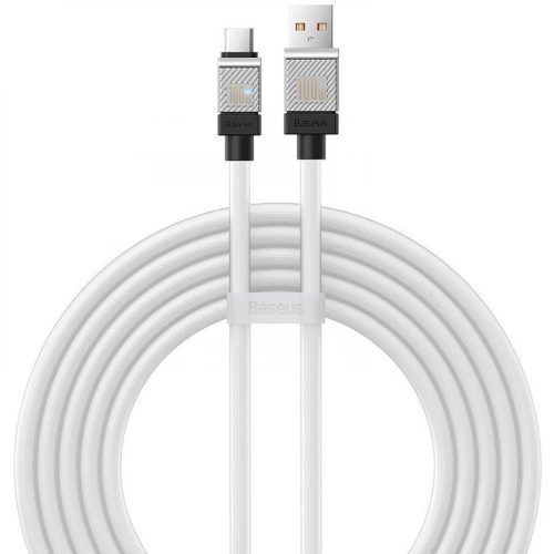 USB töltő- és adatkábel, USB Type-C, 200 cm, 6000 mA, 100W, törésgátlóval, gyorstöltés, Baseus Coolplay, CAKW000702, fehér