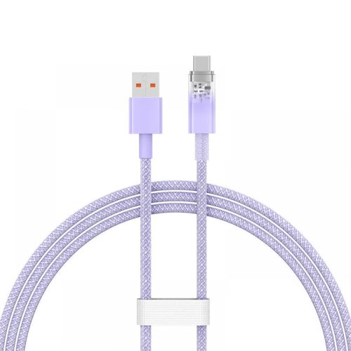 USB töltő- és adatkábel, USB Type-C, 100 cm, 6000 mA, 100W, gyorstöltés, cipőfűző minta, Baseus Explorer, CATS010405, lila