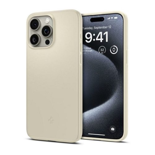 Apple iPhone 15 Pro, Műanyag hátlap védőtok, Spigen Thin Fit, beige