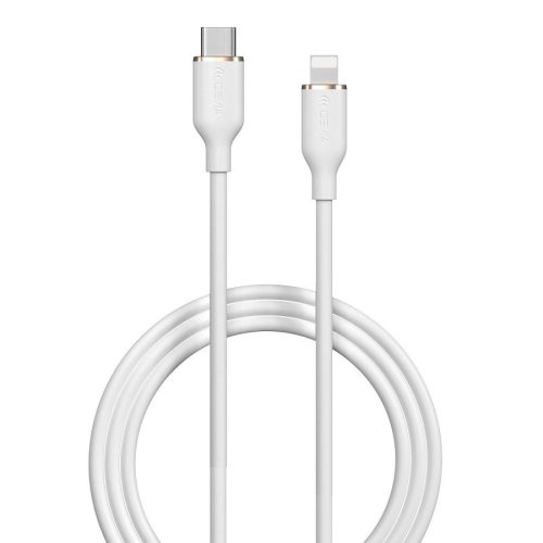 USB Type-C töltő- és adatkábel, Lightning, 120 cm, 3000 mA, 27W, gyorstöltés, PD, Devia Jelly, EC631, fehér