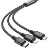 USB töltő- és adatkábel 3in1, USB Type-C, Lightning, microUSB, 100 cm, 2000 mA, gyorstöltés, cipőfűző minta, Hoco X76 Super, fekete