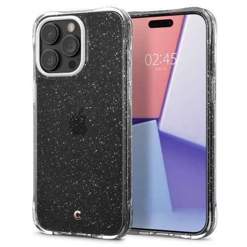 Apple iPhone 15 Pro, Szilikon tok, légpárnás sarok, csillogó hátlap, Spigen Ciel Cyril Cecile Glitter, átlátszó