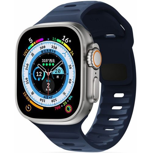 Apple Watch 4-6, SE, SE (2022) (42 / 44 mm) / Watch 7-9 (45 mm) / Watch 10 (46 mm) / Watch Ultra 1-2 (49 mm), szilikon pótszíj, állítható, TP IconBand Line, sötétkék