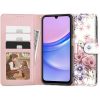 Samsung Galaxy A15 4G / A15 5G SM-A155F / A156B, Oldalra nyíló tok, stand, mágnes csattal, virág minta, TP Wallett Blossom Flower, fehér/színes