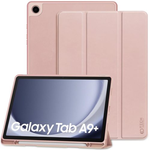 Samsung Galaxy Tab A9 Plus (11.0) SM-X210 / X215 / X216B, mappa tok, közepesen ütésálló, érintőceruza tartó, érintőceruza nélkül, Trifold, TP SC Pen Holder, rózsaszín