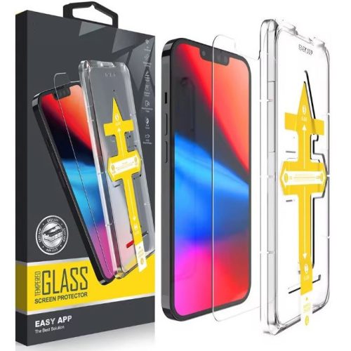 Apple iPhone 15 / 16, Kijelzővédő fólia, ütésálló fólia (az íves részre NEM hajlik rá!), Tempered Glass (edzett üveg), segéd kerettel, Wooze Gorilla Glass, Clear