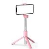 Prémium selfie bot, 19 - 70 cm, 360°-ban forgatható, exponáló gombbal, bluetooth-os, v4.0, tripod állvány funkció, világítással, R1S, rózsaszín