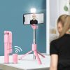 Prémium selfie bot, 19 - 70 cm, 360°-ban forgatható, exponáló gombbal, bluetooth-os, v4.0, tripod állvány funkció, világítással, R1S, rózsaszín