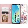 Samsung Galaxy A16 4G / A16 5G SM-A165F / A166B, Oldalra nyíló tok, stand, mágnes csattal, virág minta, TP Wallett Blossom Flower, fehér/színes