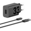 Hálózati töltő adapter, 33W, USB aljzat, USB Type-C kábellel, gyorstöltés, Motorola TurboPower, fekete, gyári