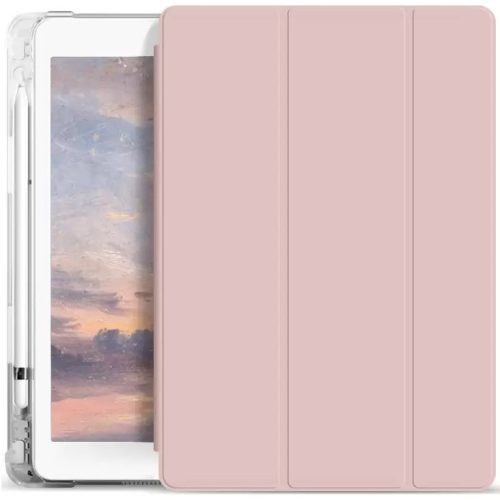 Apple iPad 9.7 (2017 / 2018), mappa tok, Apple Pencil tartóval, átlátszó szilikon hátlap, Smart Case, Xprotector Smart Book Flip, rózsaszín