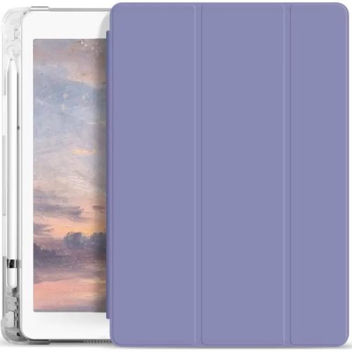 Apple iPad Air (2020 / 2022) / iPad Air 11 (2024), mappa tok, Apple Pencil tartóval, átlátszó szilikon hátlap, Smart Case, Xprotector Smart Book Flip, lila