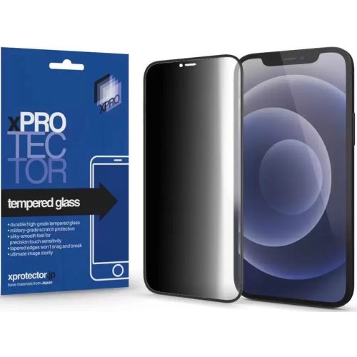 Apple iPhone 13 / 13 Pro / 14, Kijelzővédő fólia, ütésálló fólia (az íves részre is!), Tempered Glass (edzett üveg), betekintés elleni védelem, Xprotector Full 3D Privacy, fekete